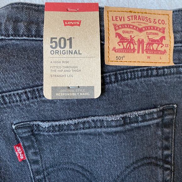 Levi's 501 XX High Rise Straight Leg Jeans Men 33x32 Black Button Fly IRREGULAR - Picture 4 of 15